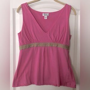 LILLY PULITZER Vintage Embroidered Tank Top Pink & Green Sz M Silk & Cotton